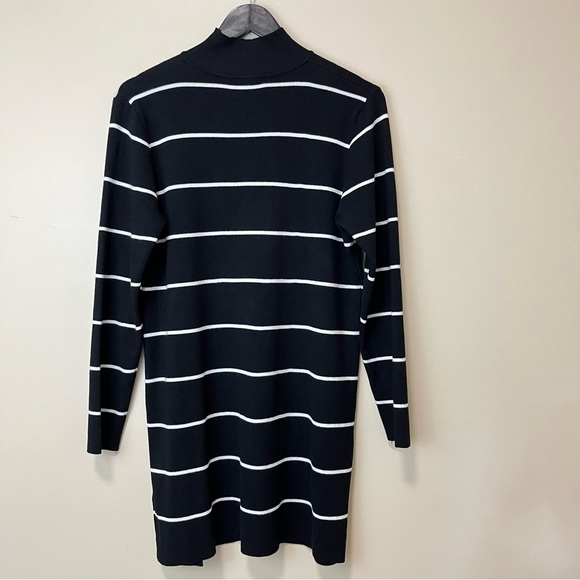 Cable & Gage Tunic Length Mock Neck Sweater - Black and White Stripe - Picture 6 of 12